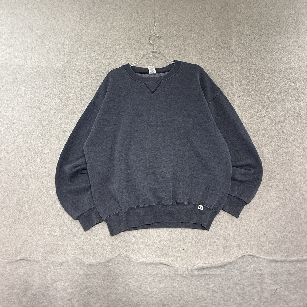 Vintage Russell Blank Crewneck Sweatshirt Mens XL Essentials Blue Boxy Cozy